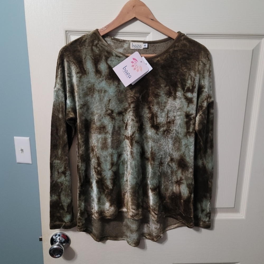 Baea Los Angeles Tie Dye‎ Olive Blue/Green & Brown Microfiber LS Women's S